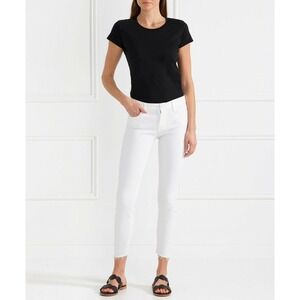 MOTHER High Waisted Looker Dagger Ankle Fray Jeans Glass Slipper White Size 26